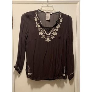 A.M.L. Women's Brown Small Long Sleeved Embellished Blouse
